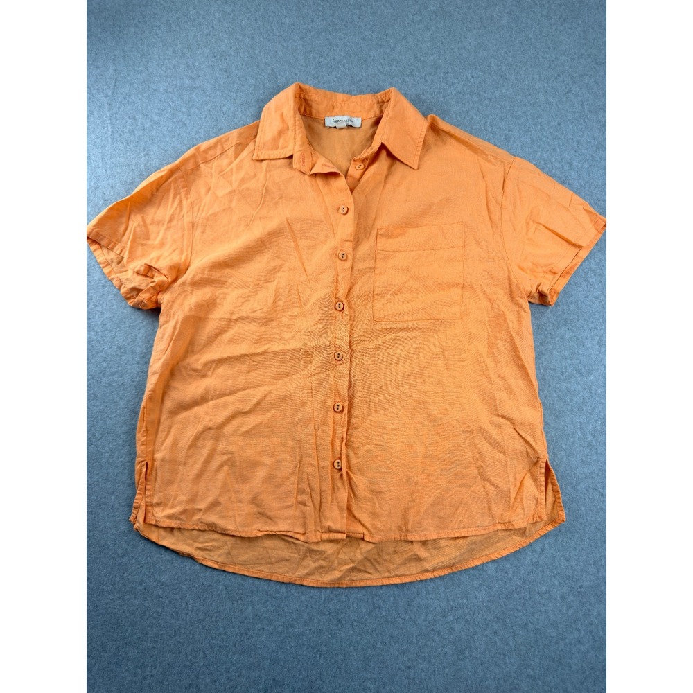 Francesca's Orange Linen Blend Short Sleeve Button Down Shirt WS22935 Small